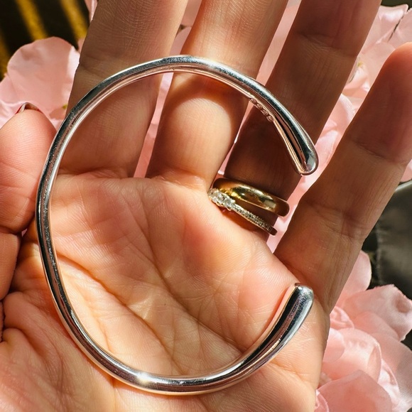 Silver Plated Smooth Open Bangle Bracelet - Picture 3 of 5